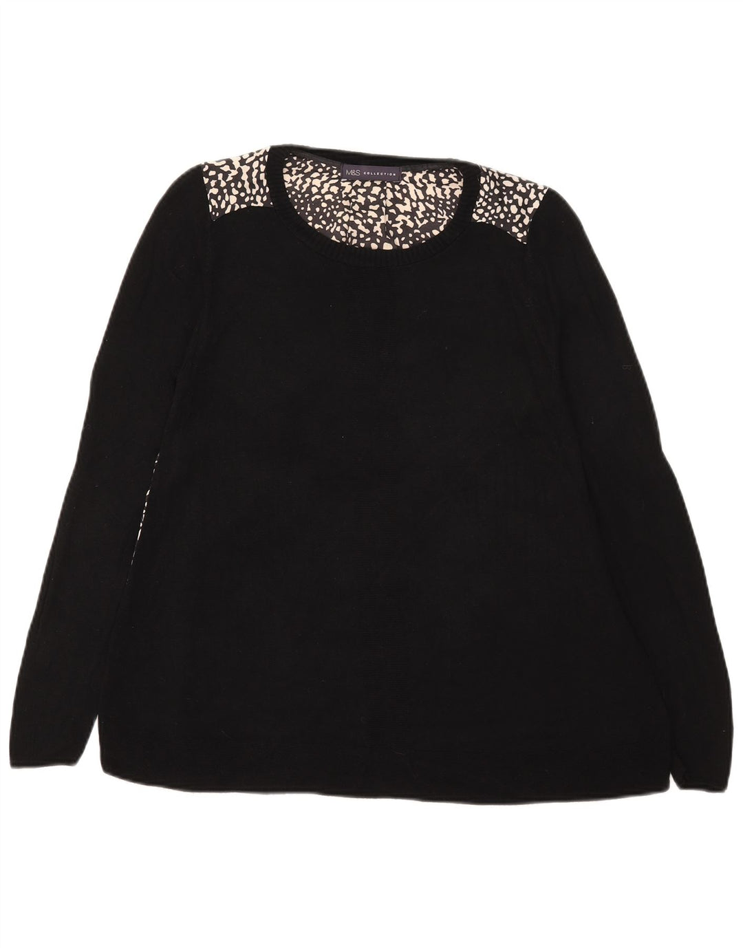 Top feminino Marks & Spencer de manga comprida UK 12 médio preto com estampa animal