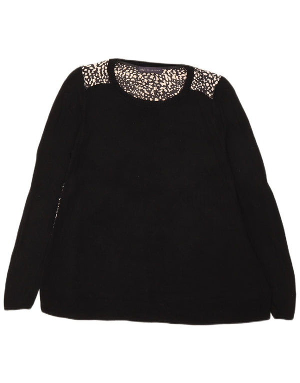 Top feminino Marks & Spencer de manga comprida UK 12 médio preto com estampa animal