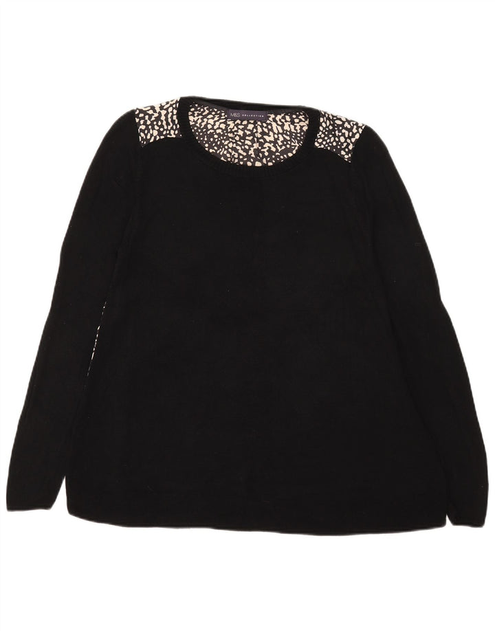 Top feminino Marks & Spencer de manga comprida UK 12 médio preto com estampa animal