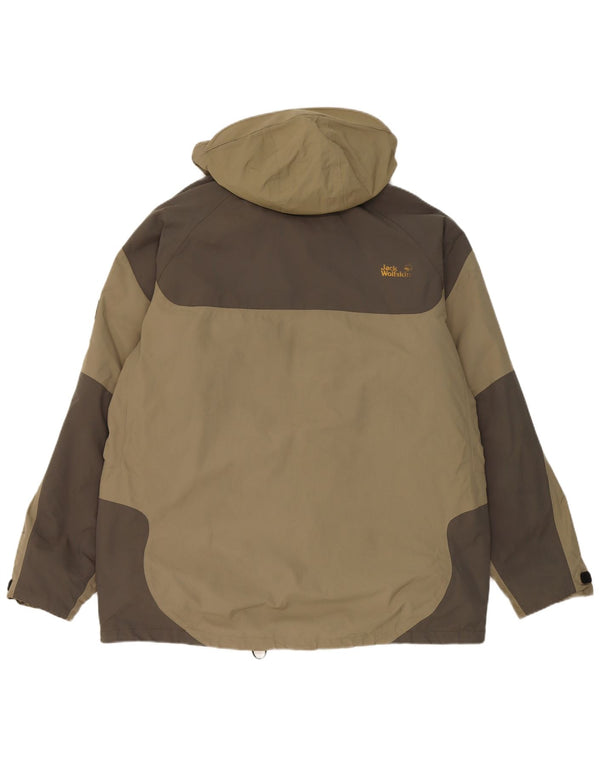 Jaqueta corta-vento masculina Jack Wolfskin com capuz UK 44 XL Khaki Colourblock