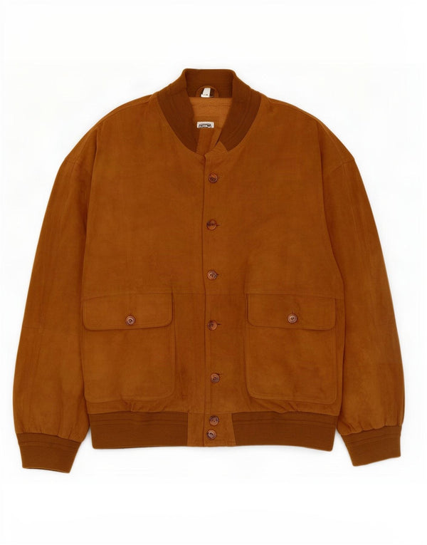Jaqueta bomber masculina vintage de camurça IT 56 3XL couro bege