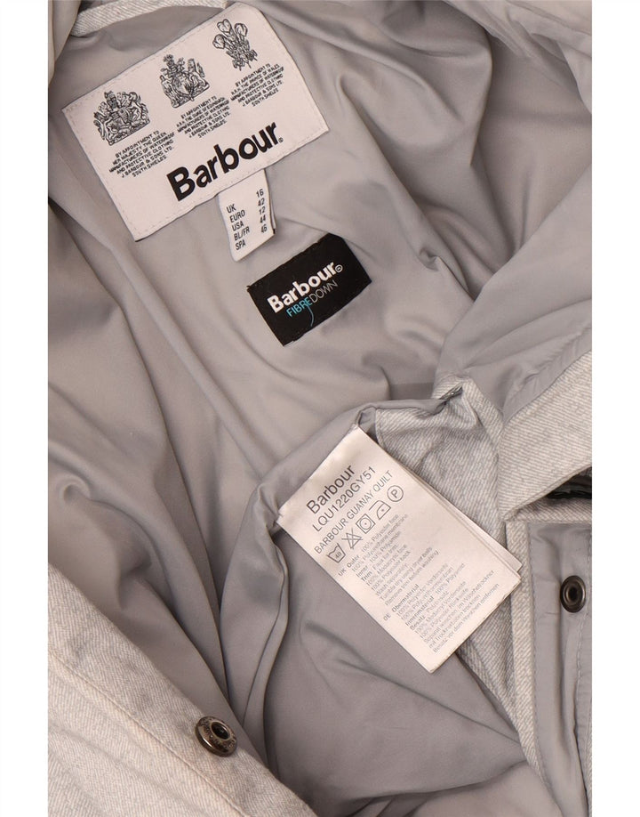 Casaco acolchoado com capuz feminino Barbour UK 16 poliéster cinza grande