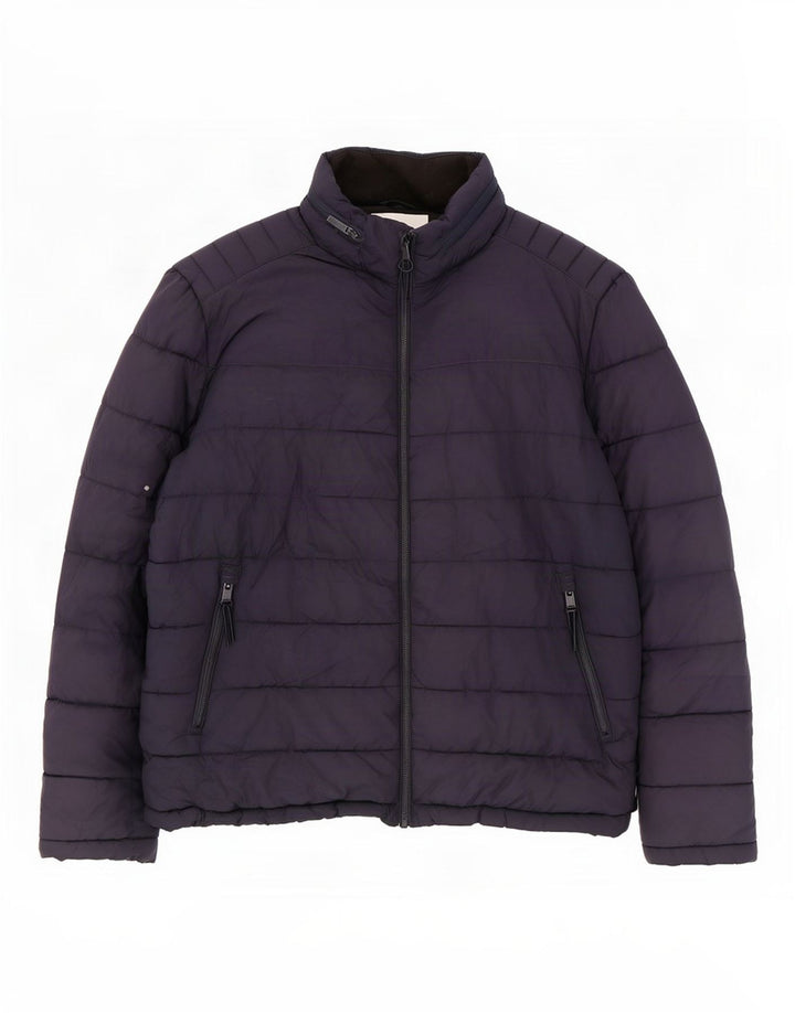 Jaqueta acolchoada com capuz masculina Zara UK 42 XL azul marinho