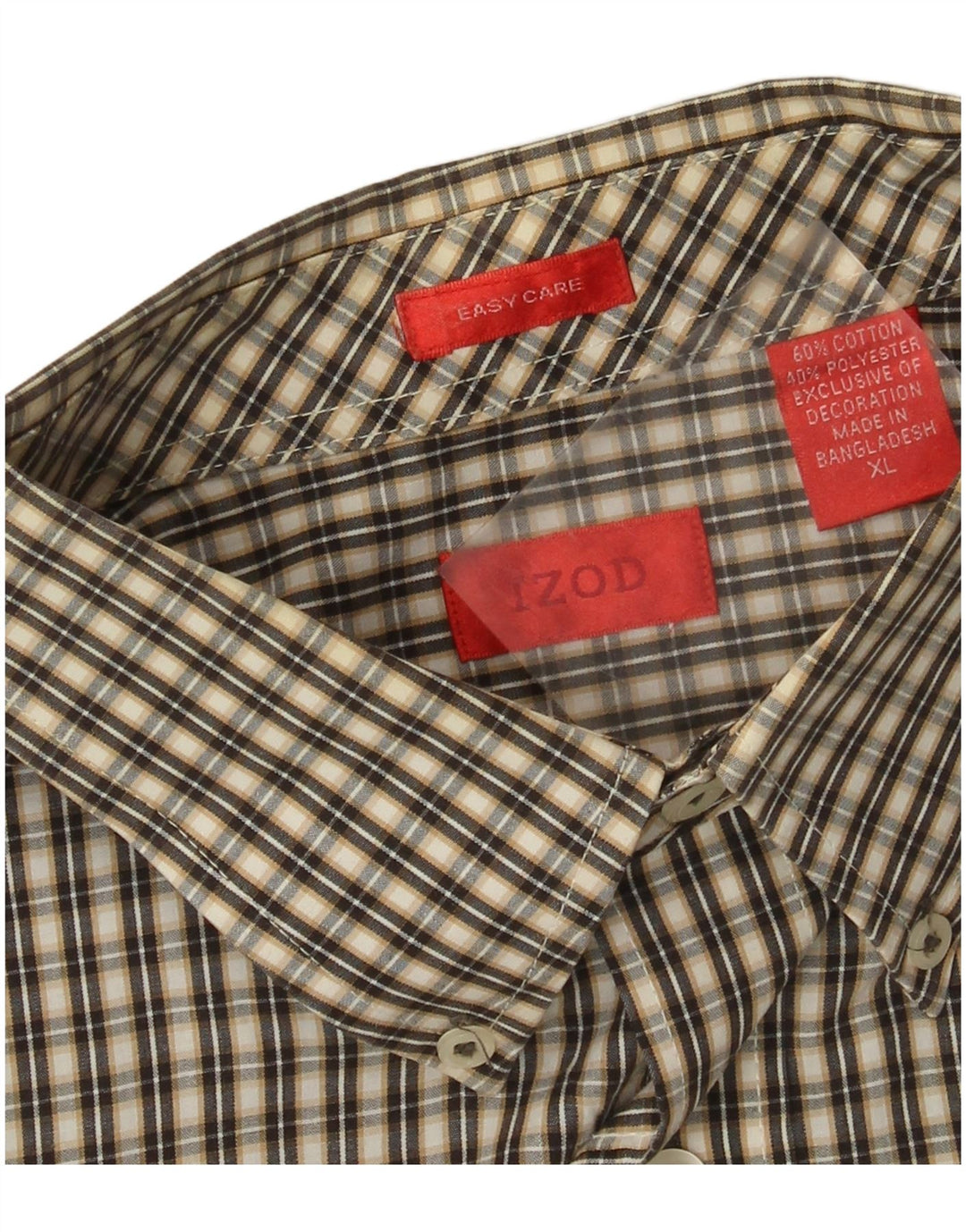 Camisa masculina Izod Easy Care XL bege algodão guingão