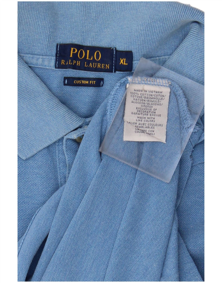 POLO RALPH LAUREN Camisa polo masculina de ajuste personalizado XL algodão azul