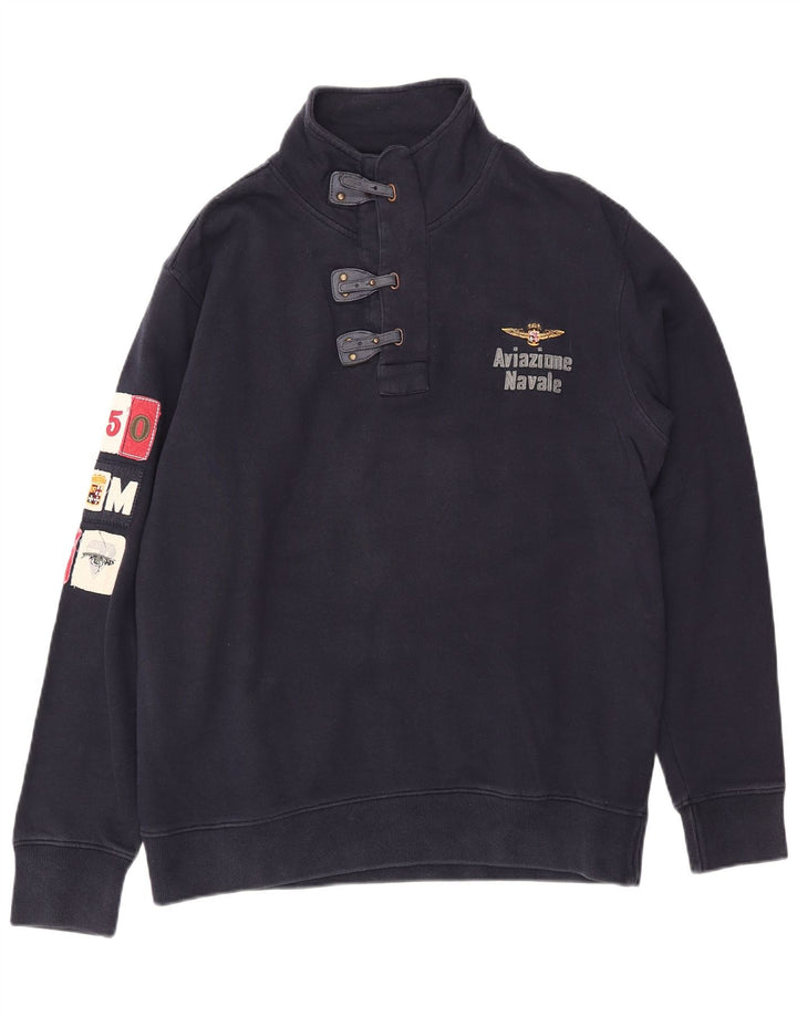 Aviazione Navale moletom masculino com gola e botão gráfico jumper 3XL azul marinho