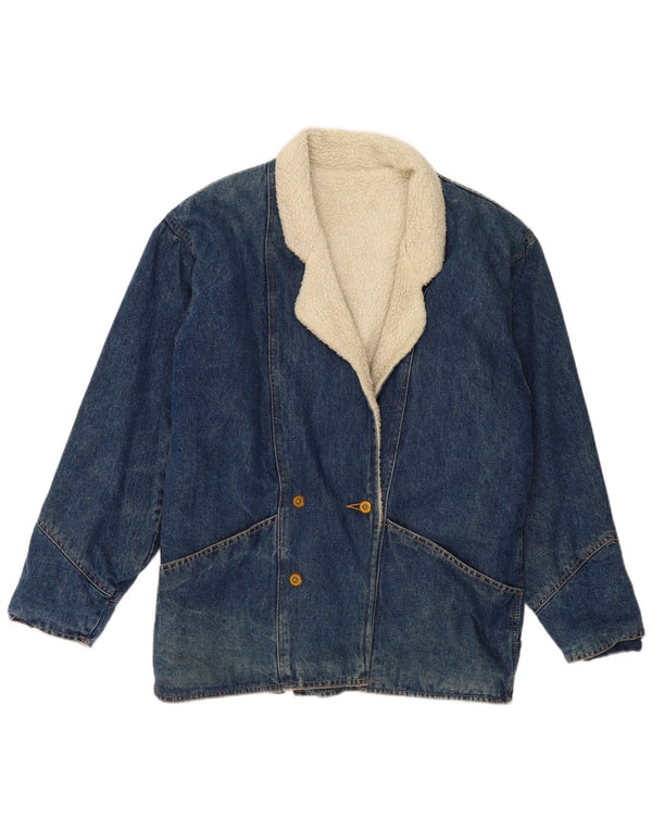 Jaqueta jeans Sherpa feminina vintage de grandes dimensões Reino Unido 10 azul pequeno