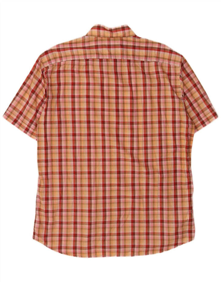Camisa masculina de manga curta Hugo Boss grande algodão xadrez laranja