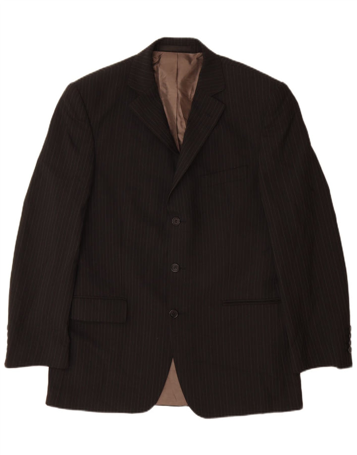 Jaqueta blazer masculina de 3 botões Marks & Spencer Reino Unido 38 risca de giz preta média