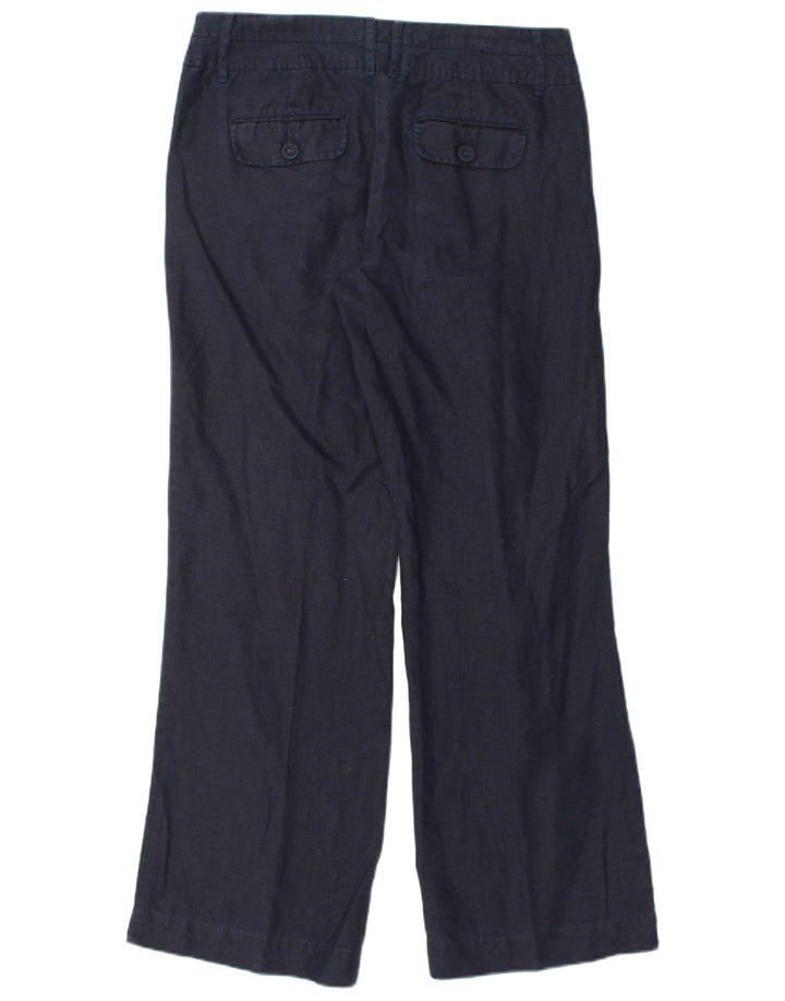 Calça chino feminina MONSOON com perna larga Reino Unido 10 pequena W32 L31 linho azul marinho