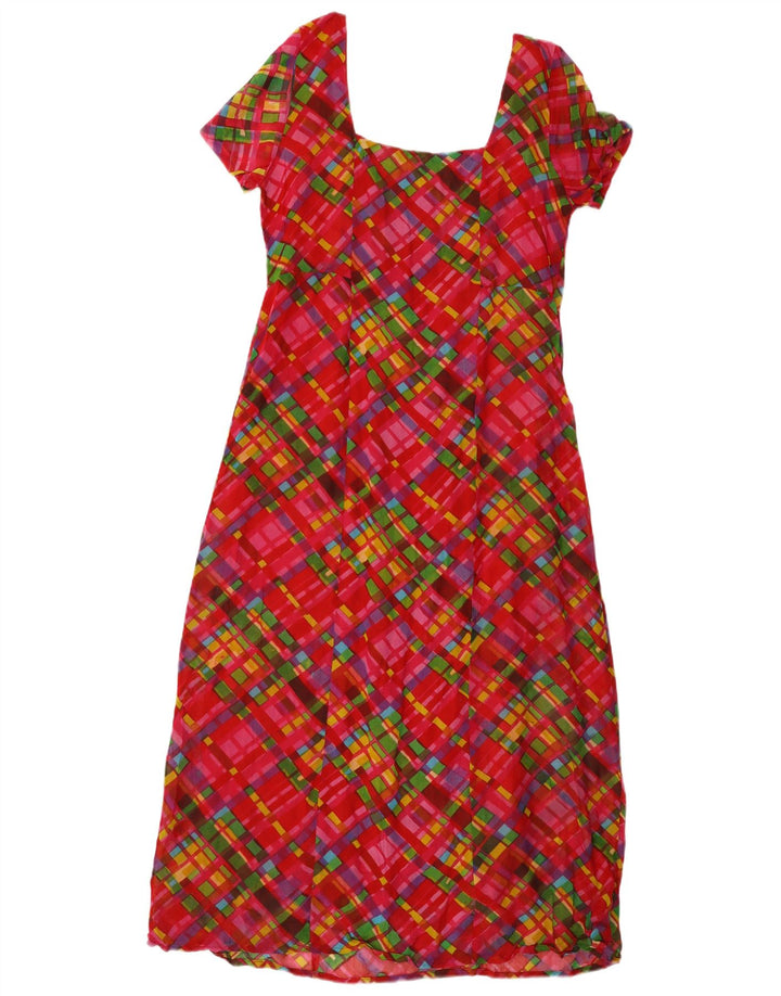 Vestido vintage feminino linha A UK 12 xadrez vermelho médio