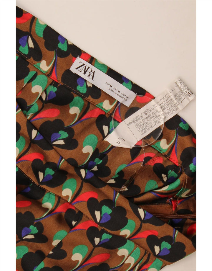 Saia plissada feminina Zara médio W28 poliéster floral marrom