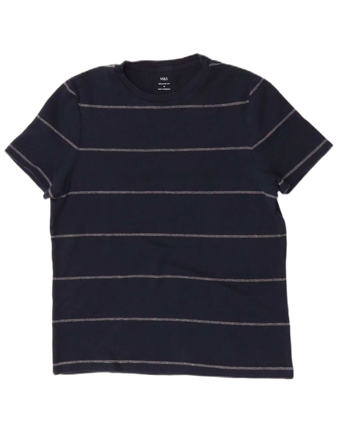 Camiseta masculina Marks & Spencer Regular Fit Top médio listrado azul marinho