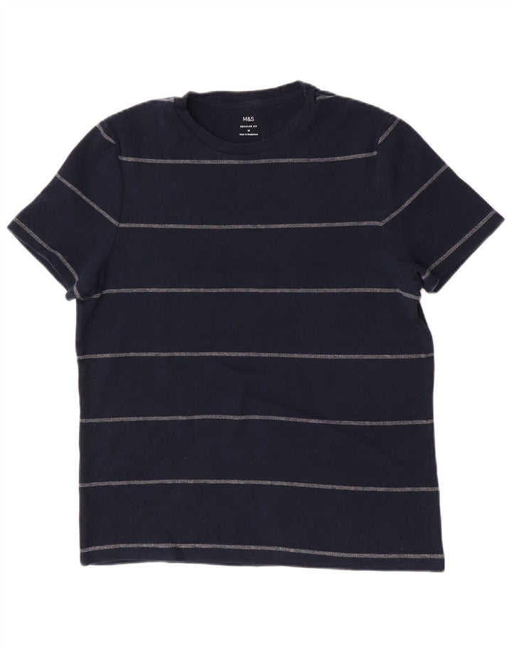 Camiseta masculina Marks & Spencer Regular Fit Top médio listrado azul marinho