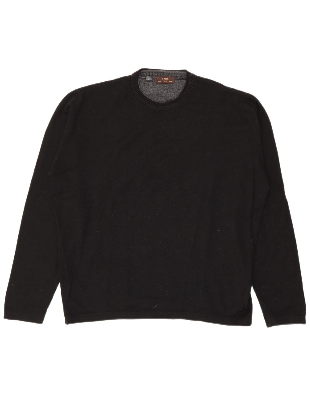 Zara Suéter masculino com gola redonda XL lã preta