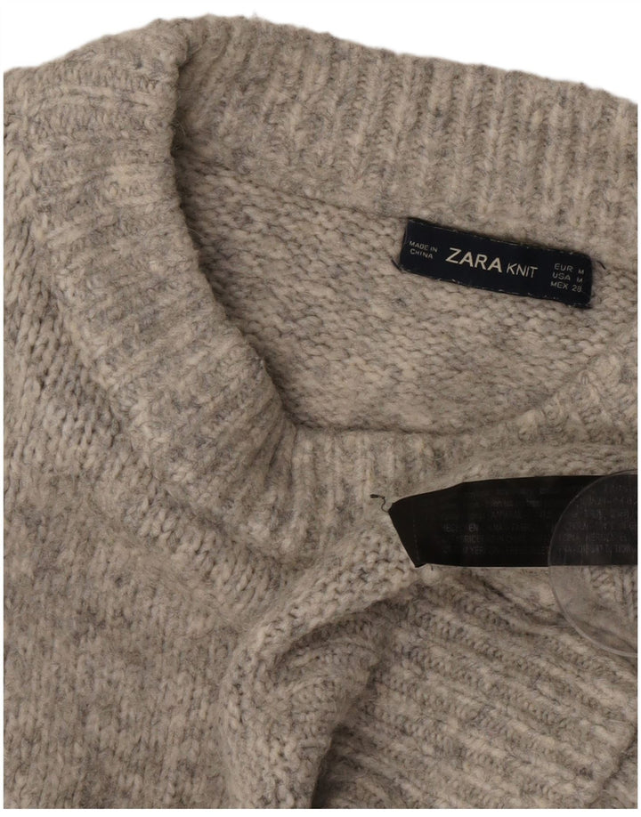 Zara Suéter feminino oversized com gola redonda Reino Unido 14 cinza médio manchado