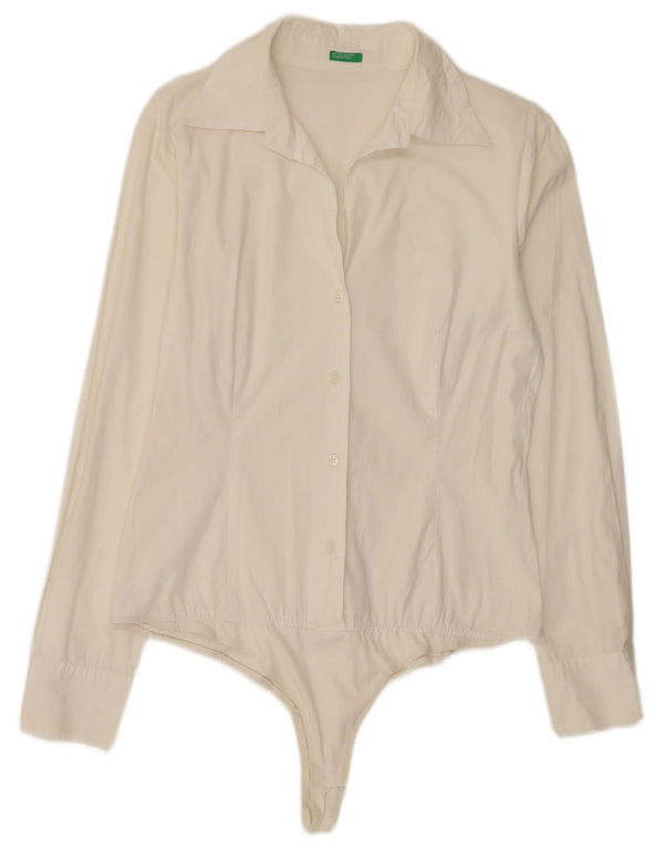 Benetton Camisa Bodysuit Mulher UK 14 Médio Off White