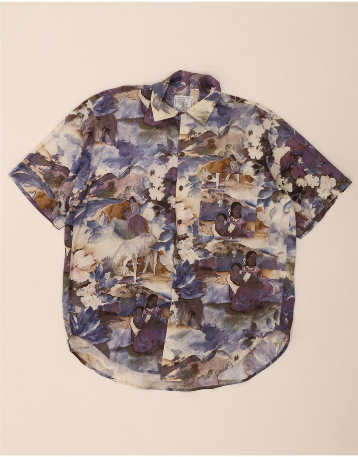 Camisa masculina gráfica de manga curta Portobello’s média floral multicolorida