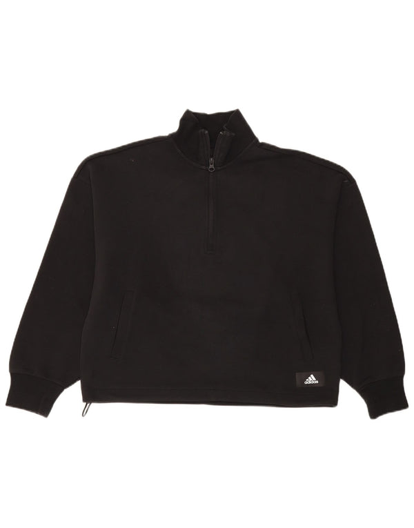 Adidas feminino oversized colheita zip pescoço moletom jumper reino unido 8/10 pequeno preto