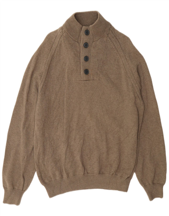 Suéter masculino Marks & Spencer com gola e botão XL de algodão marrom