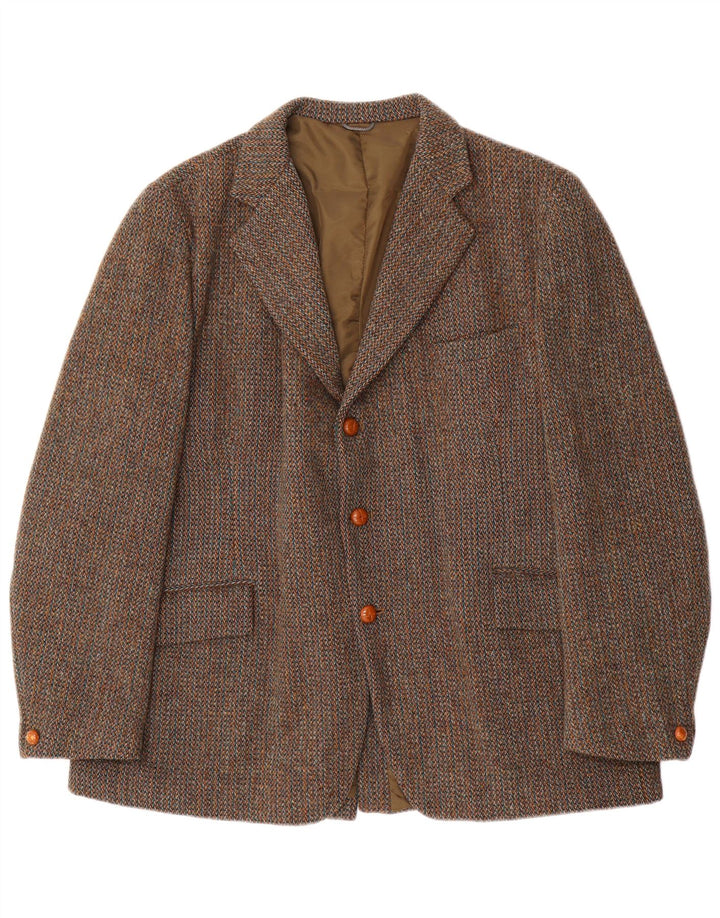 Jaqueta blazer masculina de 3 botões Harris Tweed Reino Unido 40 grande marrom