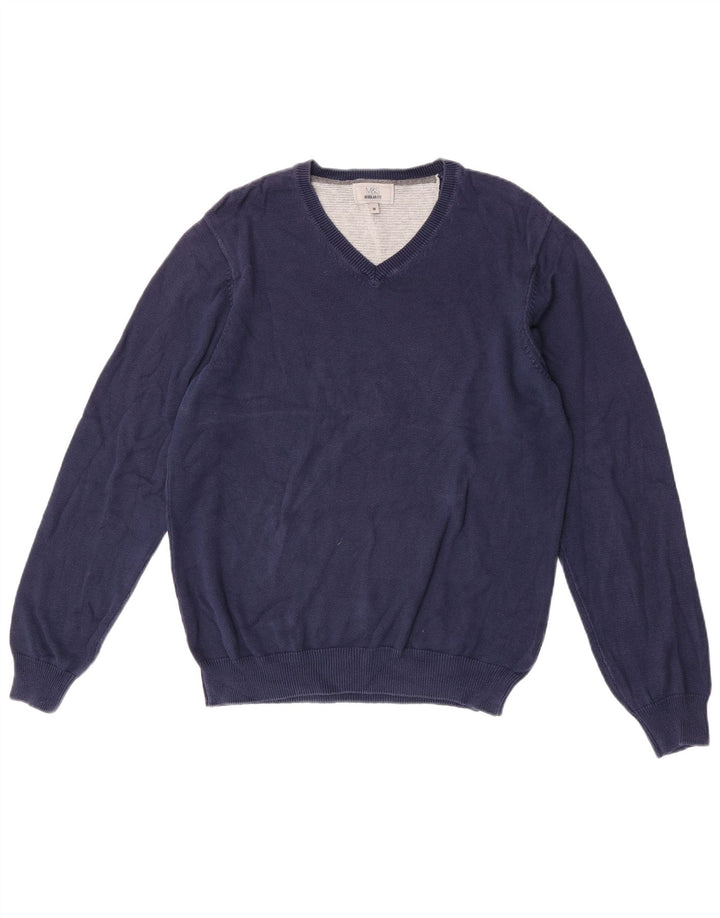 Suéter masculino Marks & Spencer regular fit com decote em V azul marinho médio