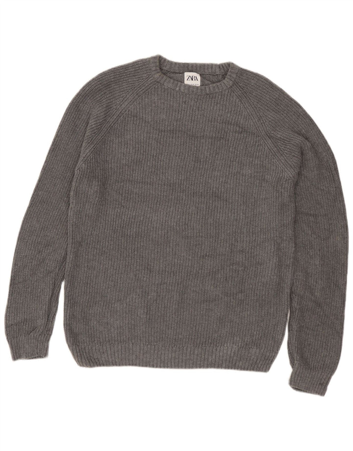 Zara Suéter masculino com gola canoa e algodão cinza médio