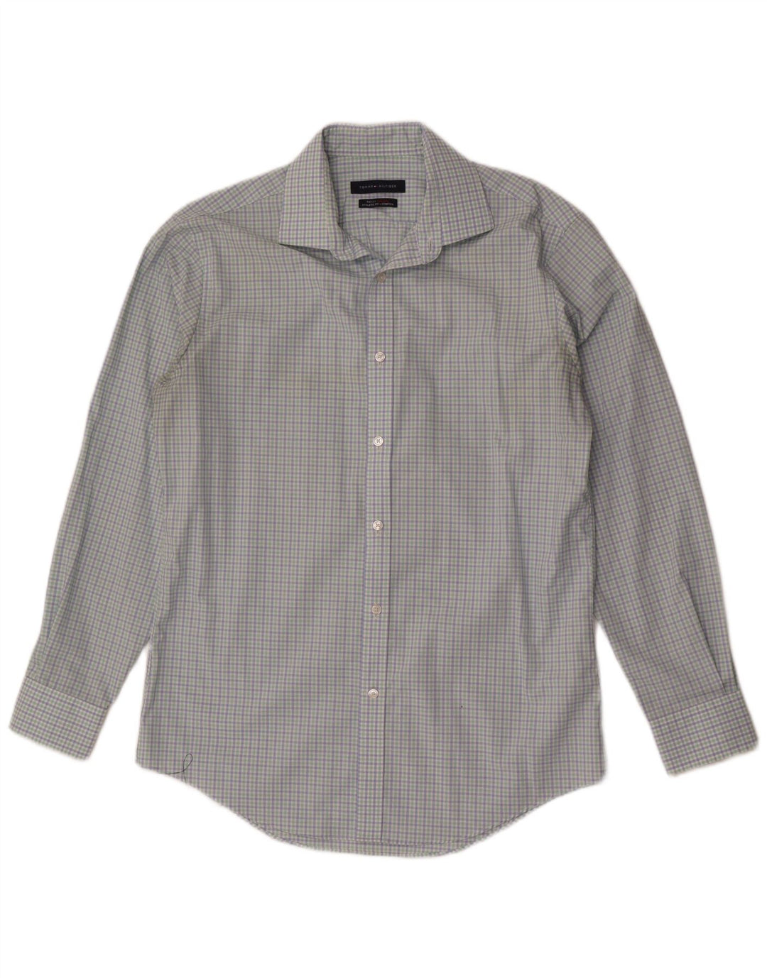 Camisa masculina Tommy Hilfiger tamanho 15 1/2 algodão xadrez azul médio