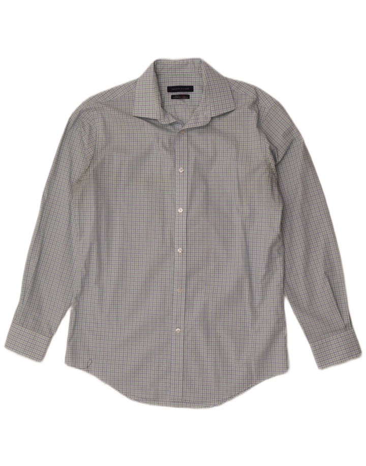 Camisa masculina Tommy Hilfiger tamanho 15 1/2 algodão xadrez azul médio