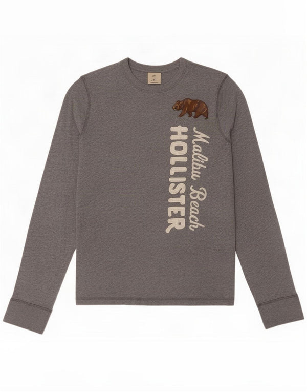 Top gráfico masculino Hollister manga comprida XL algodão cinza