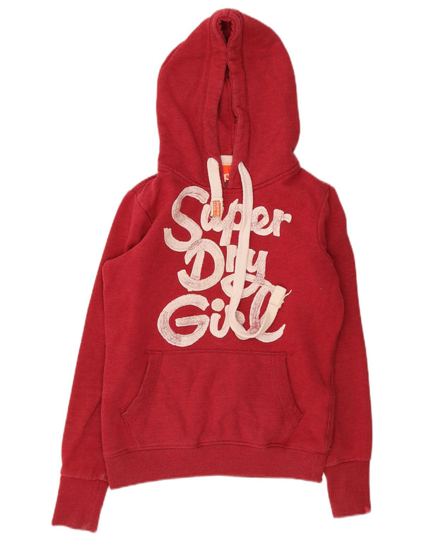 Superdry Womens Hooded Hoodie Jumper UK 10 Small Red Cotton