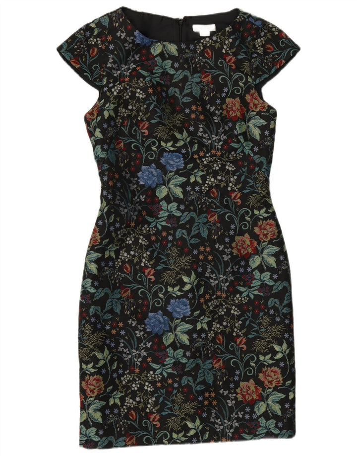Vestido bainha feminino MONSOON Reino Unido 8 pequeno poliéster floral preto