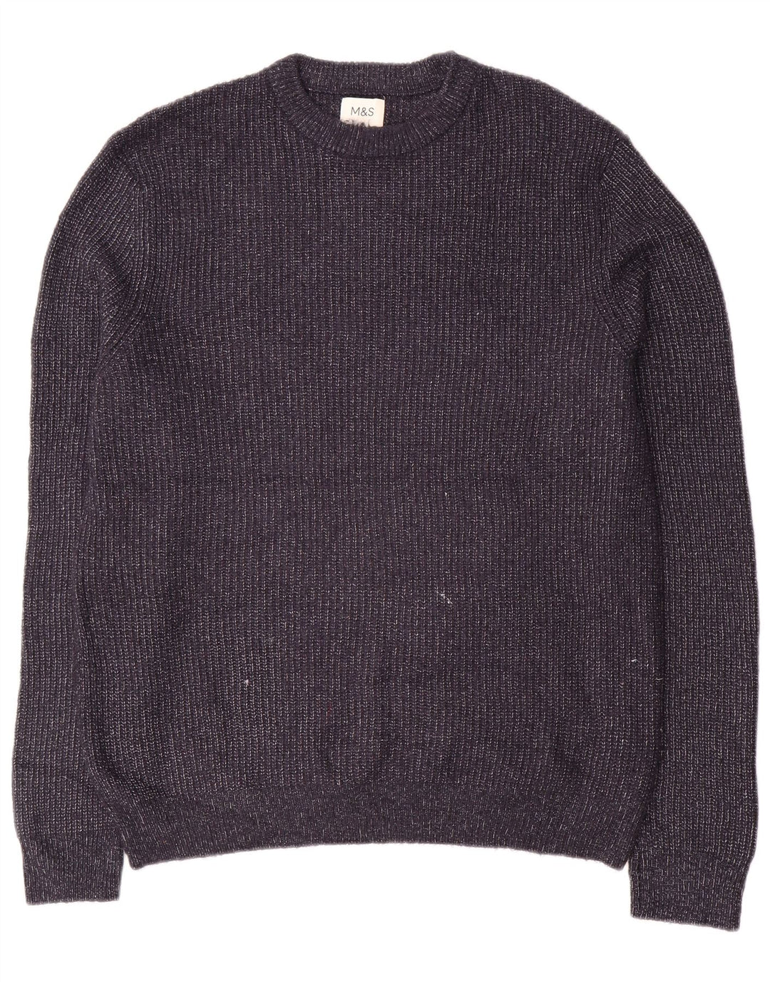 Suéter masculino Marks & Spencer com gola redonda, médio azul marinho manchado