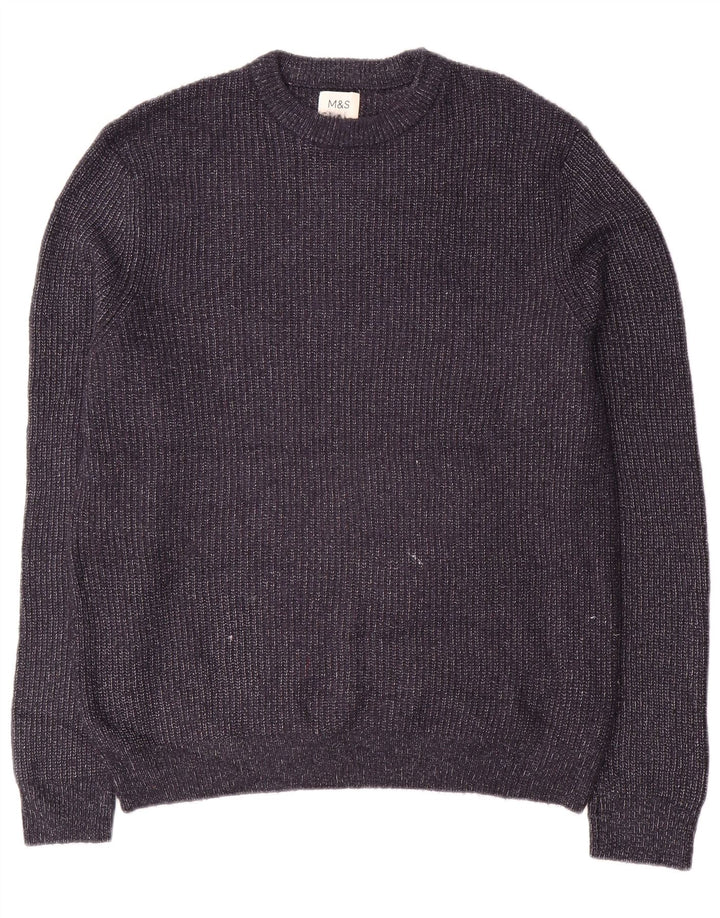 Suéter masculino Marks & Spencer com gola redonda, médio azul marinho manchado