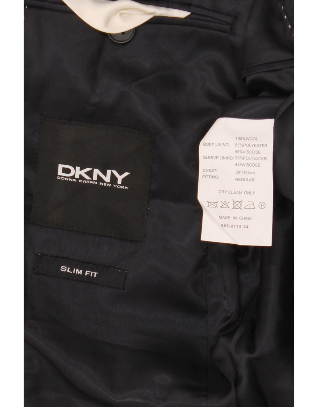 Jaqueta blazer masculina Dkny com 2 botões Slim Fit Reino Unido 38 lã azul marinho médio