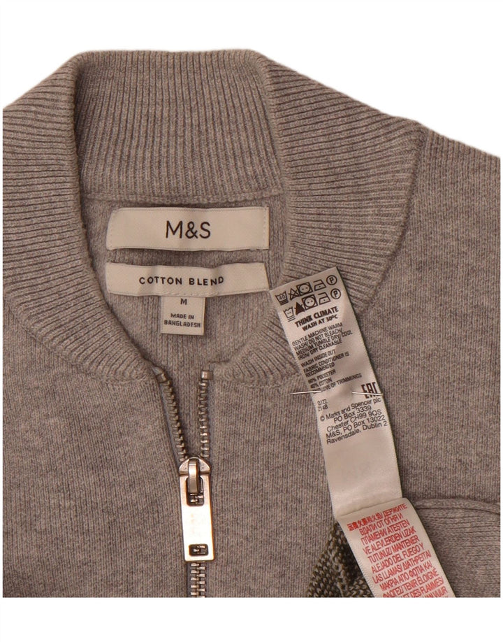 Suéter masculino Marks & Spencer com gola redonda e poliéster listrado cinza médio