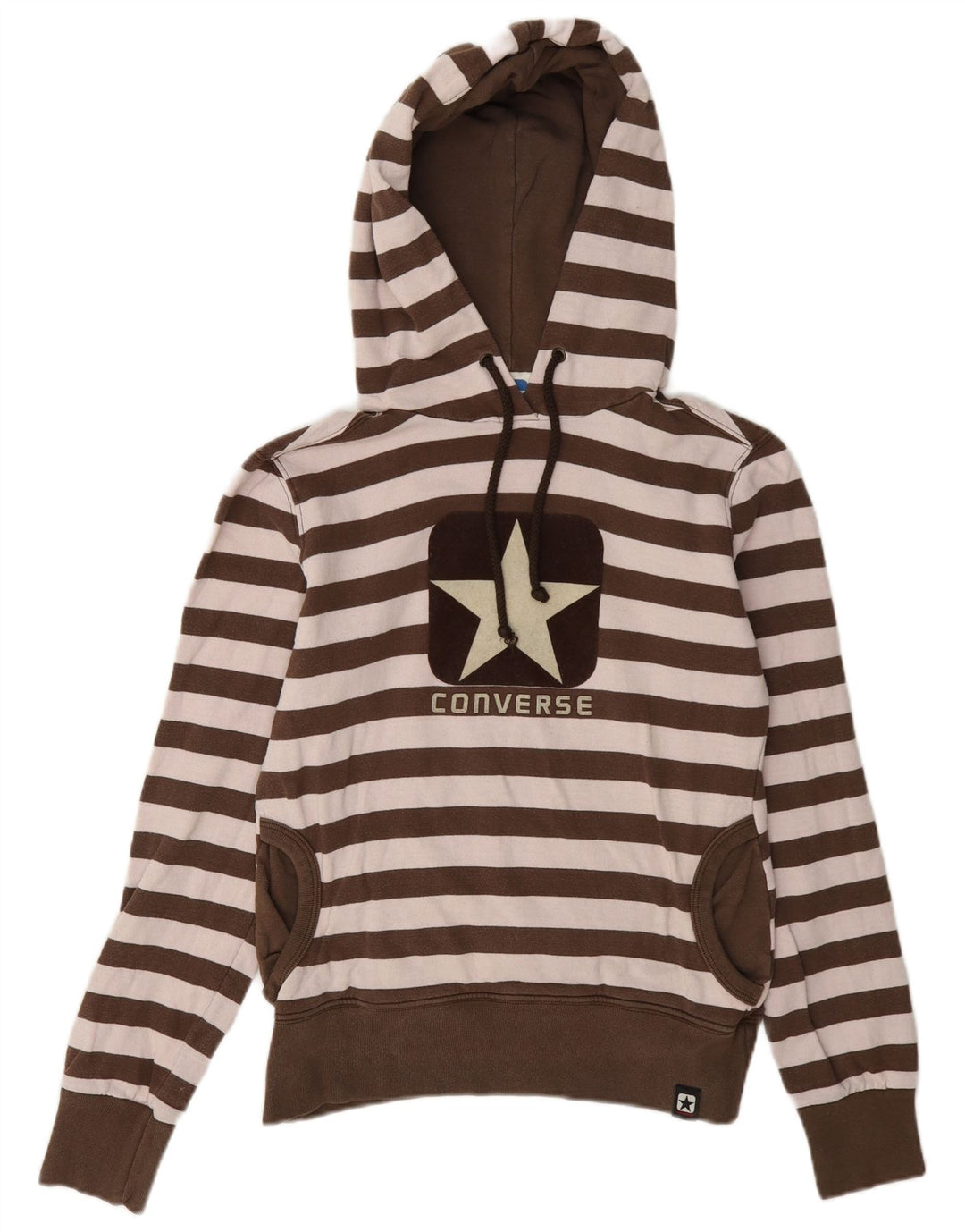 Converse feminino gráfico moletom jumper UK 12 médio marrom listrado algodão