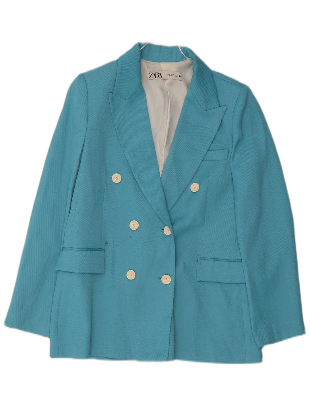 Jaqueta blazer feminina Zara com peito duplo Reino Unido 10 poliéster azul pequeno