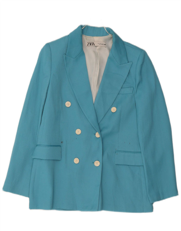 Jaqueta blazer feminina Zara com peito duplo Reino Unido 10 poliéster azul pequeno