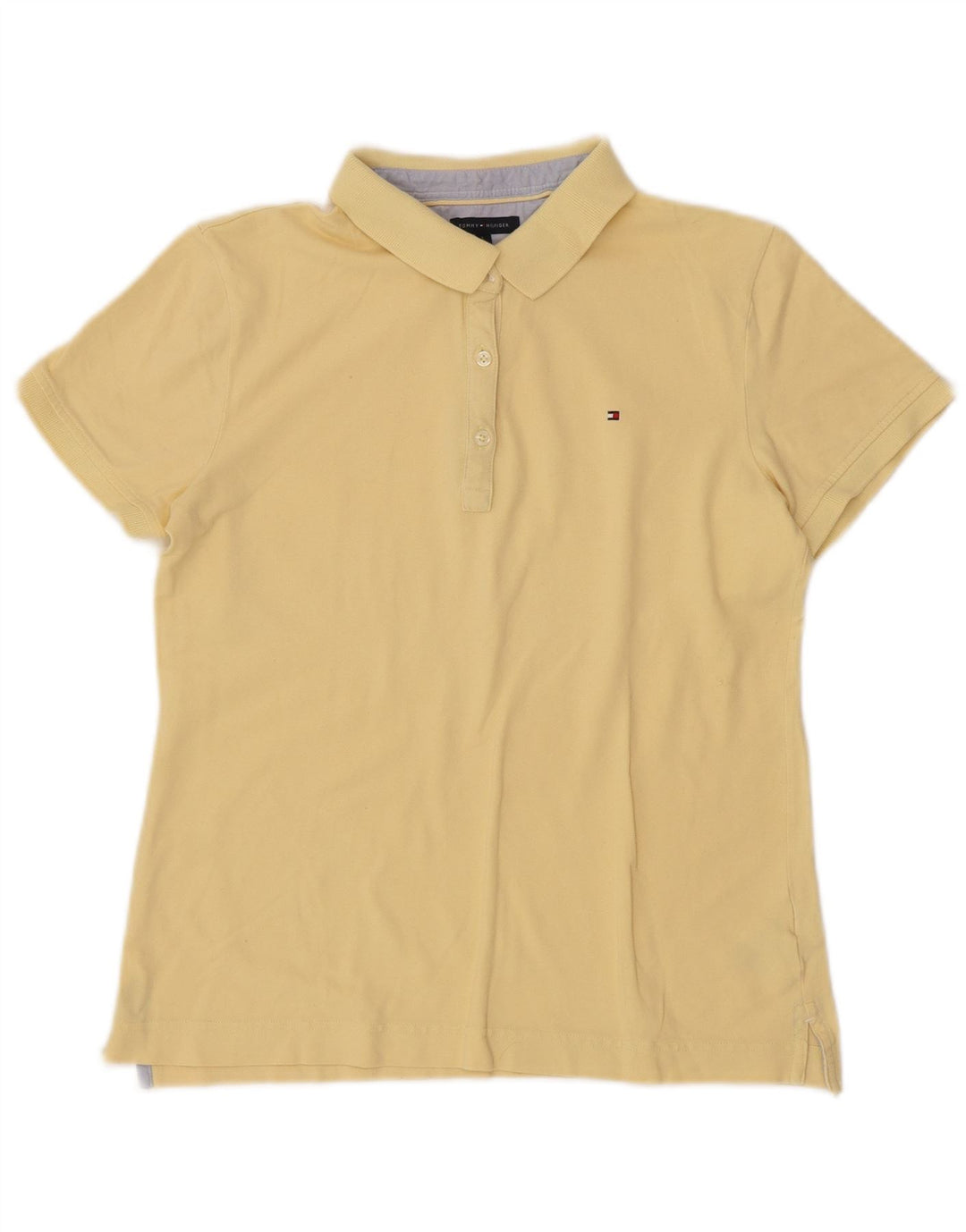 Camisa polo feminina TOMMY HILFIGER Reino Unido 14 grande algodão amarelo