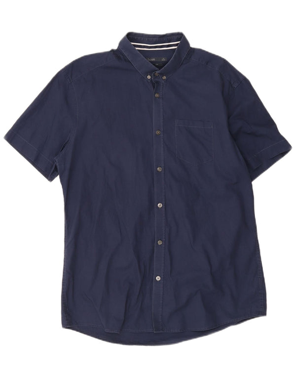 Camisa masculina Jules de manga curta slim fit tamanho 43/44 grande azul marinho