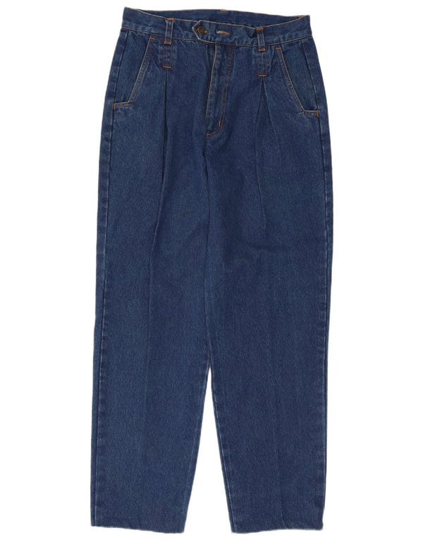 Calça jeans feminina vintage cintura alta com pregas cônicas UK 22 3XL W30 L30 azul