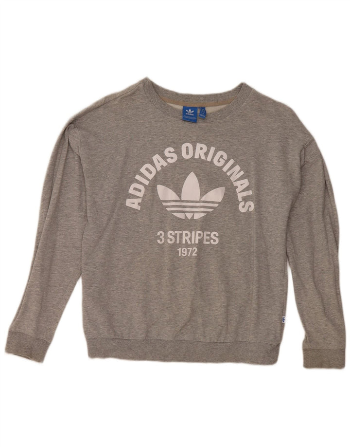 Adidas feminino gráfico oversized moletom jumper reino unido 8 pequeno cinza algodão