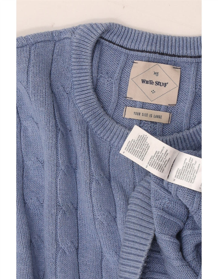 WHITE STUFF Suéter masculino com gola redonda, grande algodão azul