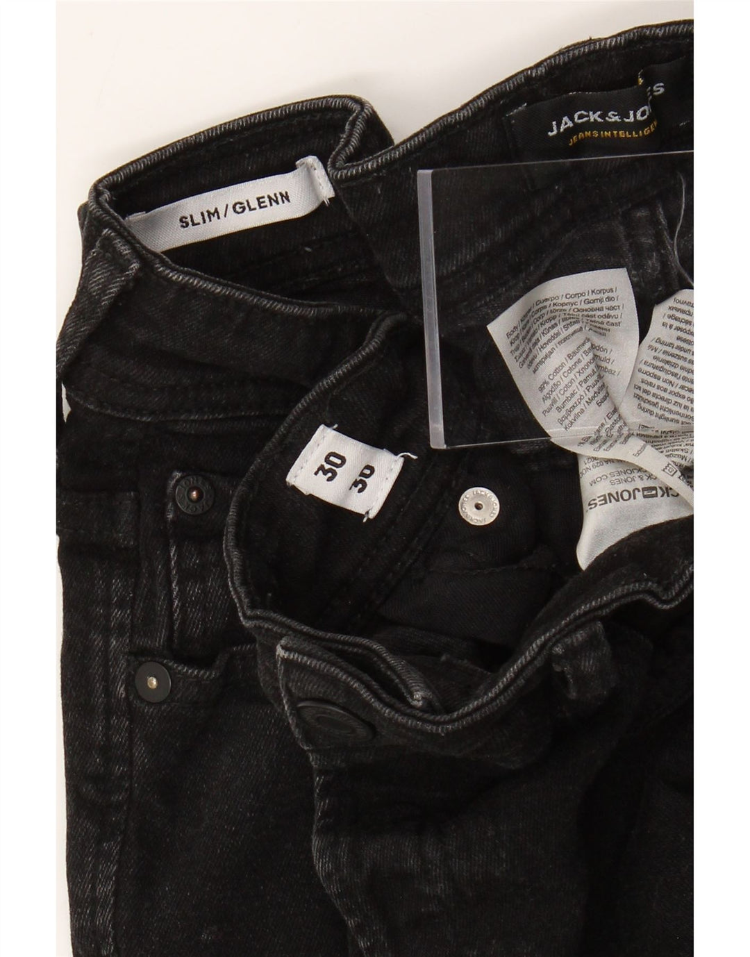 Jack & Jones Masculino GLENN Slim Jeans W30 L30 Algodão Preto