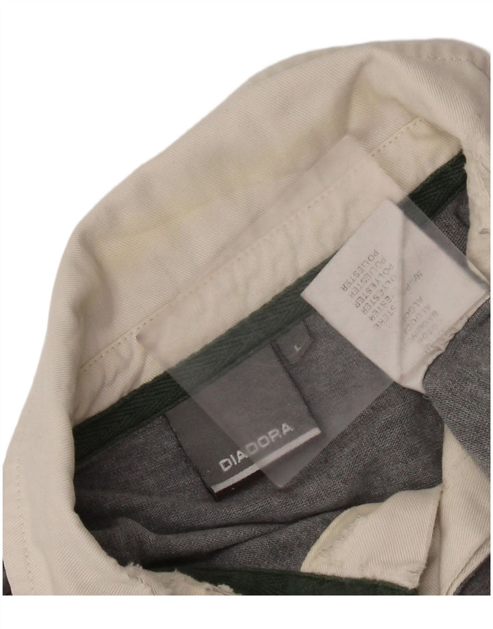 Camisa polo masculina de rugby com manga comprida gráfica DIADORA grande listrada cinza