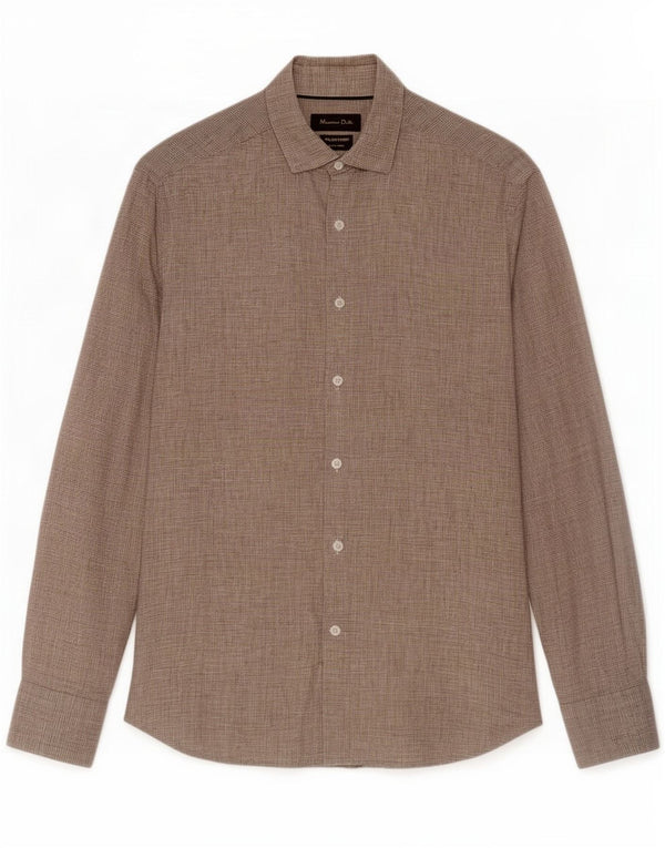 Camisa masculina Massimo Dutti linho bege médio Houndstooth
