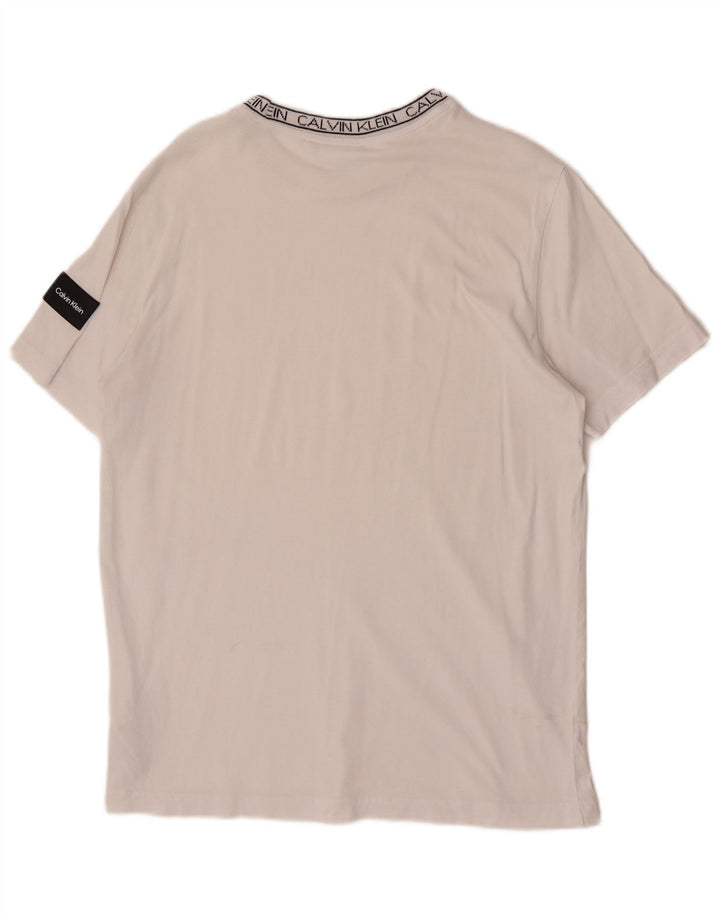 Calvin Klein Camiseta masculina gráfica Top médio algodão branco