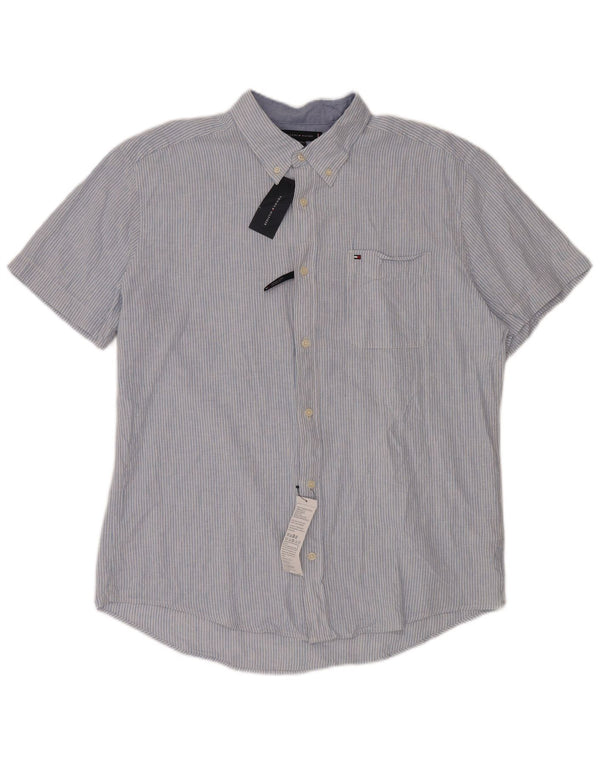 Camisa masculina de manga curta Tommy Hilfiger XL azul risca de giz