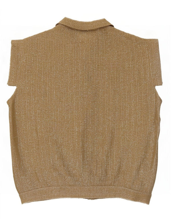 Blusa feminina vintage de manga curta IT 42 risca de giz dourada média